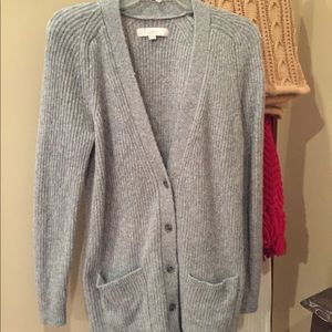 LOFT ribbed boyfriend length grey cardigan sweater